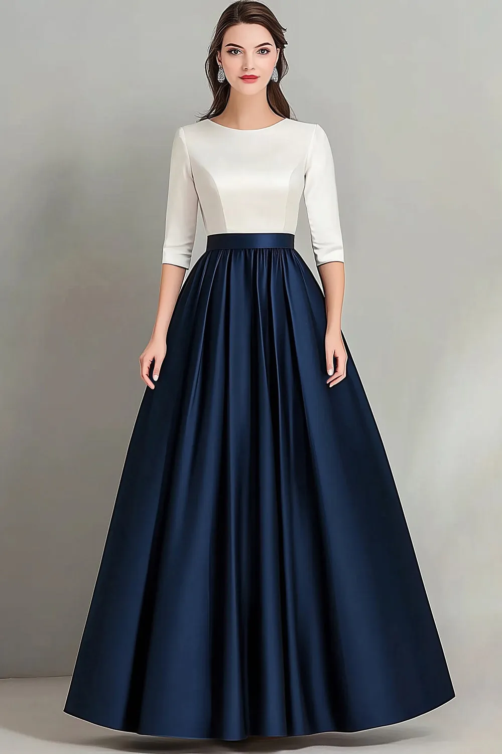 White Navy A Line Half Sleeves Ruched Mother Of the Bride Dress sold by Zapaka