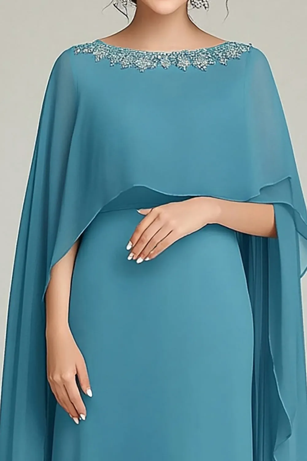 Sparkly Blue Sequins Round Neck Long Mother Of the Bride Dress with Ruffles sold by Zapaka product image thumbnail 2