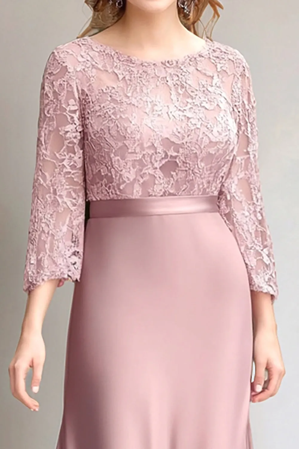 Pink Lace Ruched Long Sleeves Mother of the Bride Dress sold by Zapaka product image thumbnail 2