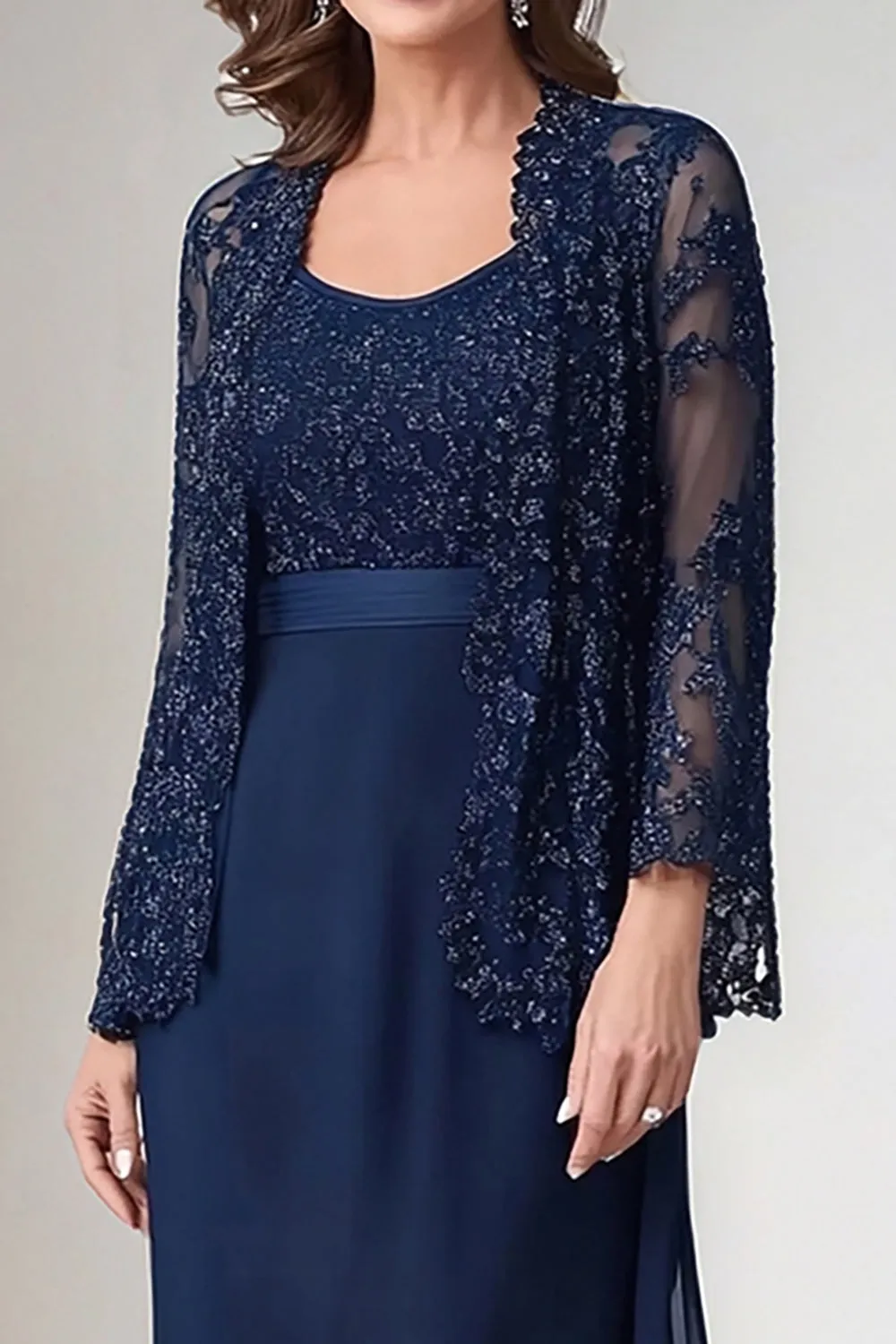 Navy Chiffon A Line Mother Of the Bride Dress with Jackets sold by Zapaka product image thumbnail 2