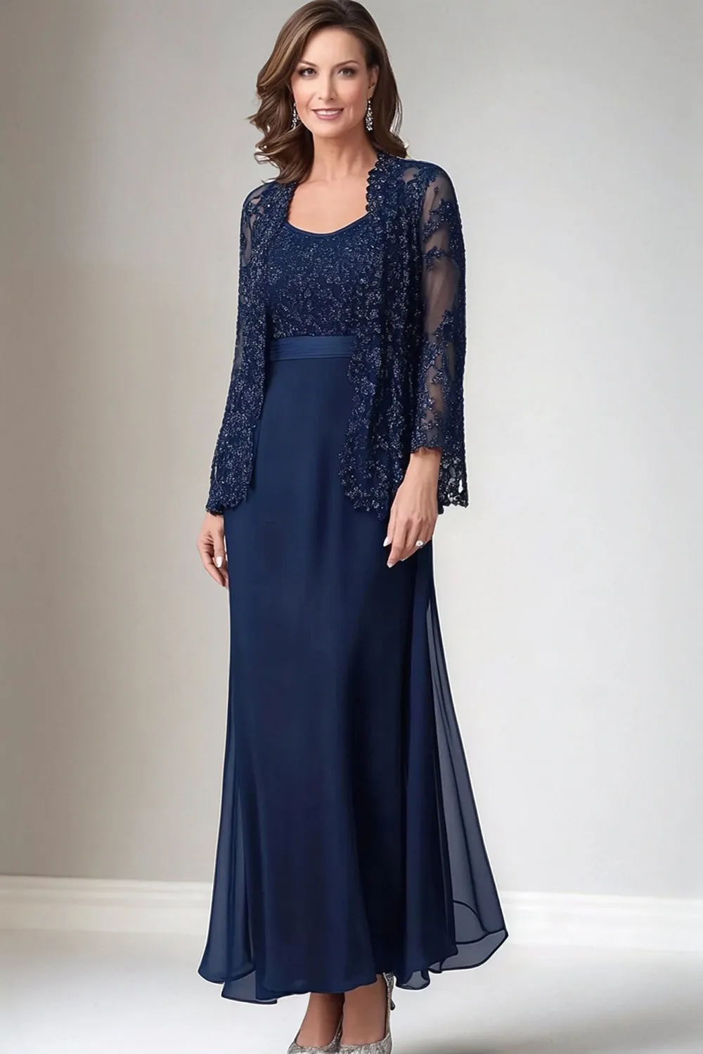 Navy Chiffon A Line Mother Of the Bride Dress with Jackets sold by Zapaka
