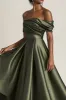 Olive A-Line Off the Shoulder Ruched Satin Ankle Length Mother of the Bride Dress sold by Zapaka