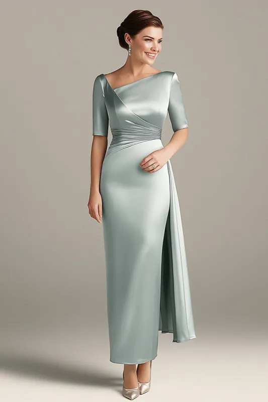 Silver Grey Sheath Satin Half Sleeves Mother Of The Bride Dress sold by Zapaka