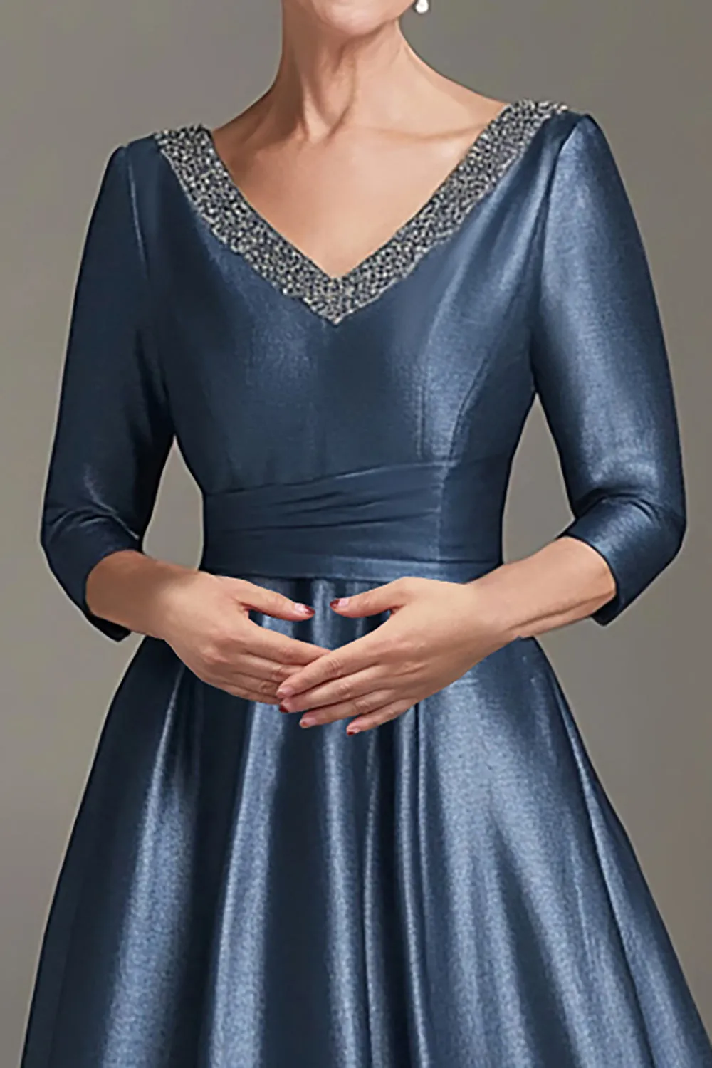 Long Sleeves A Line Dark Blue V Neck Mother of the Bride Dress sold by Zapaka product image thumbnail 2