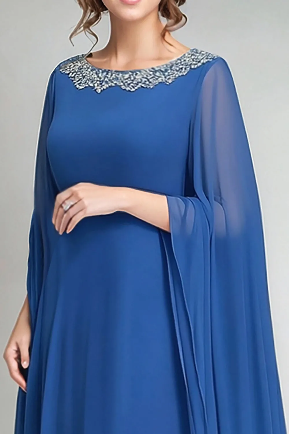 Blue Round Neck Chiffon A-Line Long Mother of the Bride Dress sold by Zapaka product image thumbnail 2