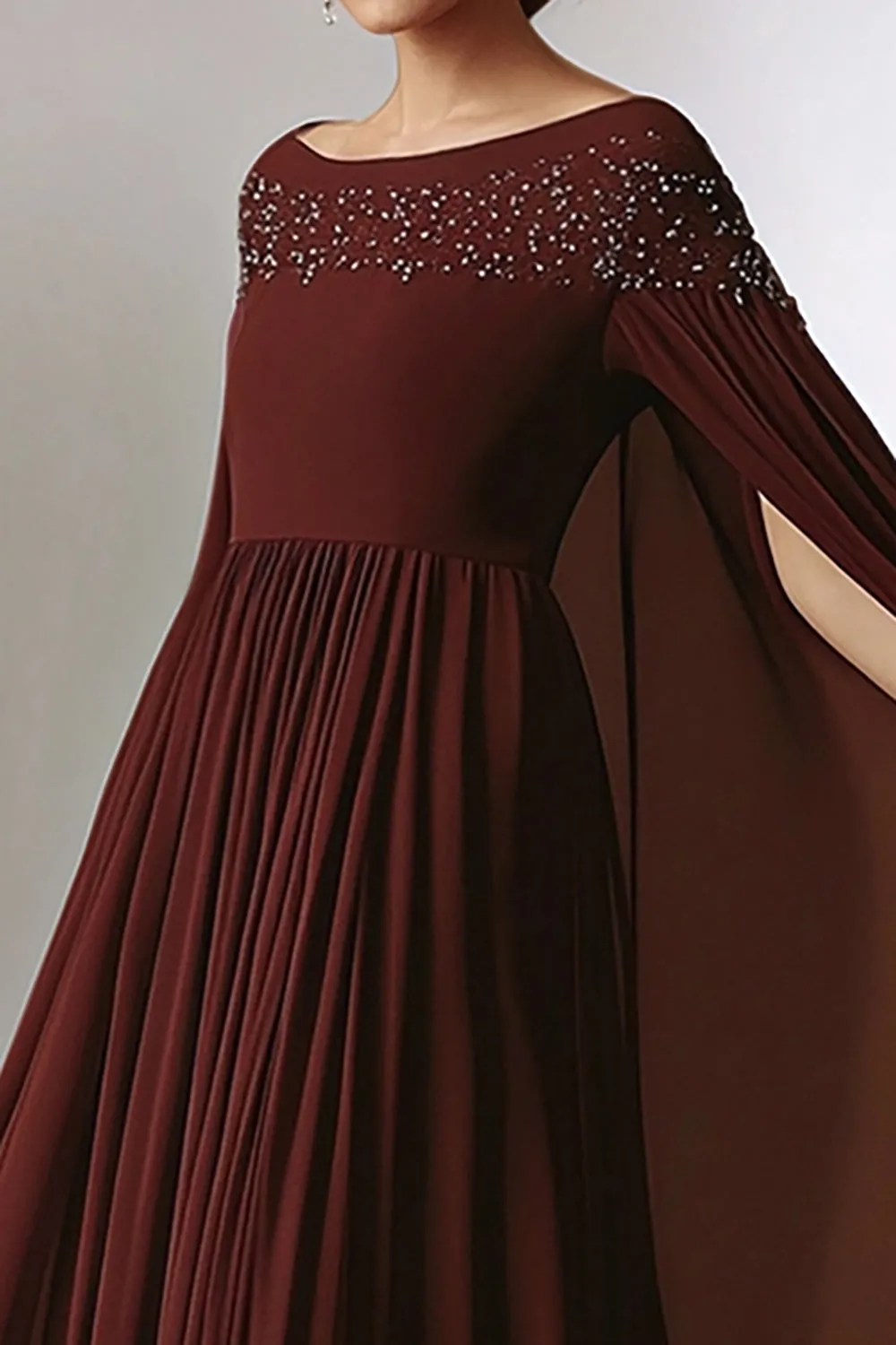 Burgundy A-Line Chiffon Round Neck Long Mother of the Bride Dress with Wrap sold by Zapaka product image thumbnail 2