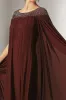 Burgundy Chiffon Round Neck Beaded Long Mother of the Bride Dress with Wrap sold by Zapaka