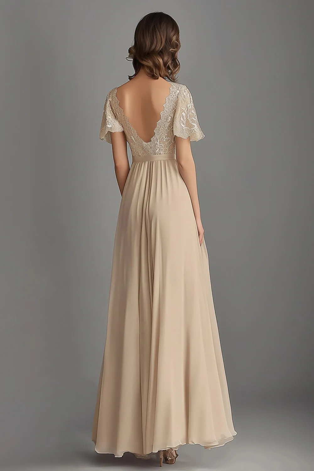 Champagne V Neck Appliques A Line Pleated Mother of the Bride Dress sold by Zapaka product image thumbnail 2