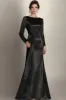 Black Mermaid Long Sleeves Satin Ruched Long Mother of the Bride Dress sold by Zapaka