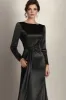 Black Mermaid Long Sleeves Satin Ruched Long Mother of the Bride Dress sold by Zapaka