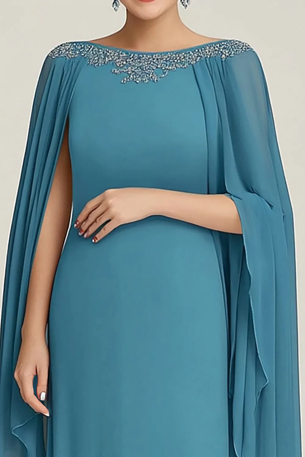 Blue Chiffon Boat Neck Long Mother Of The Bride Dress with Wrap sold by Zapaka product image thumbnail 2