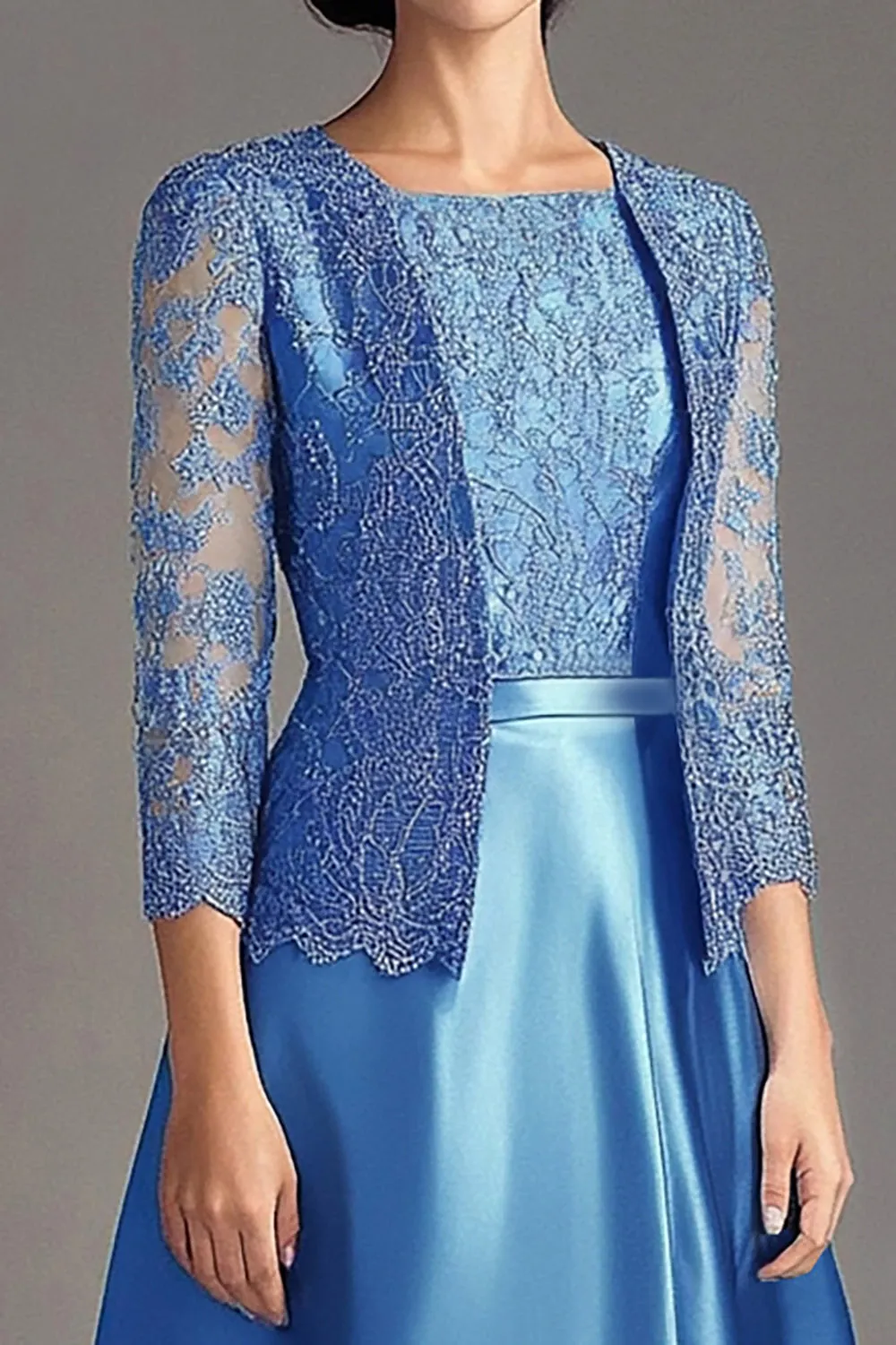 Blue A Line Lace Satin Long Sleeves Mother Of The Bride Dress sold by Zapaka product image thumbnail 2