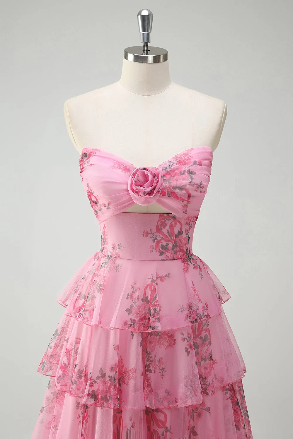 Blush Floral Printed Princess Sweetheart Tiered Long Prom Dress sold by Zapaka product image thumbnail 4