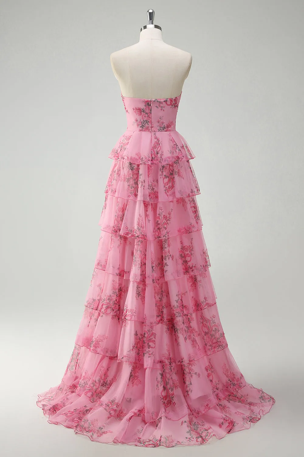Blush Floral Printed Princess Sweetheart Tiered Long Prom Dress sold by Zapaka product image thumbnail 2