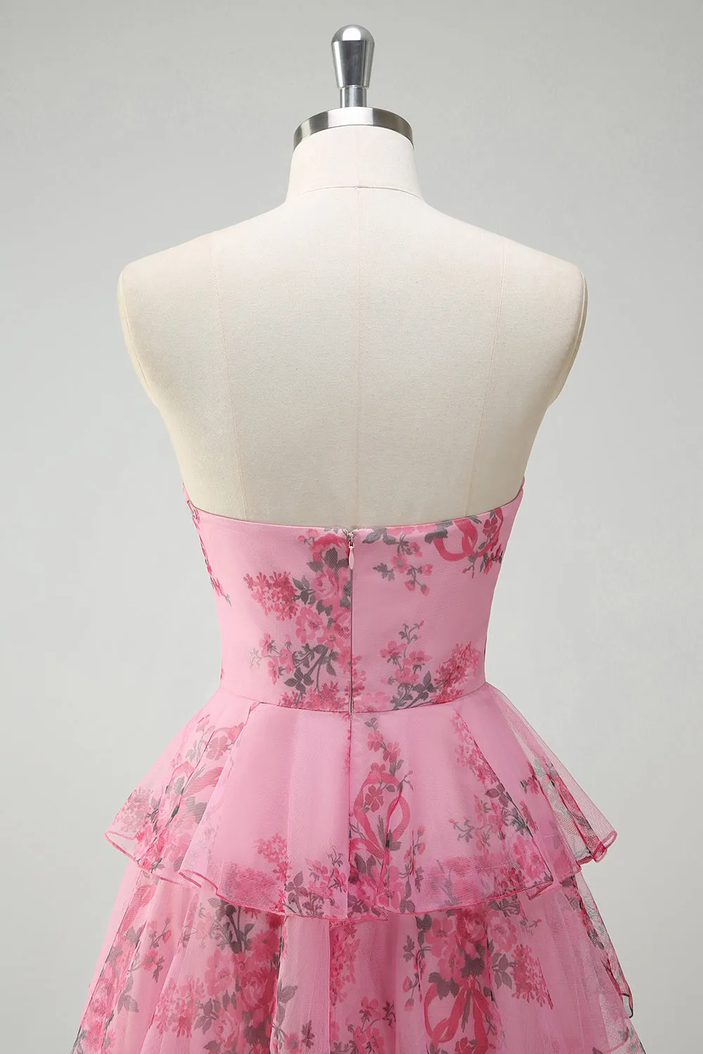 Blush Floral Printed Princess Sweetheart Tiered Long Prom Dress sold by Zapaka product image thumbnail 5