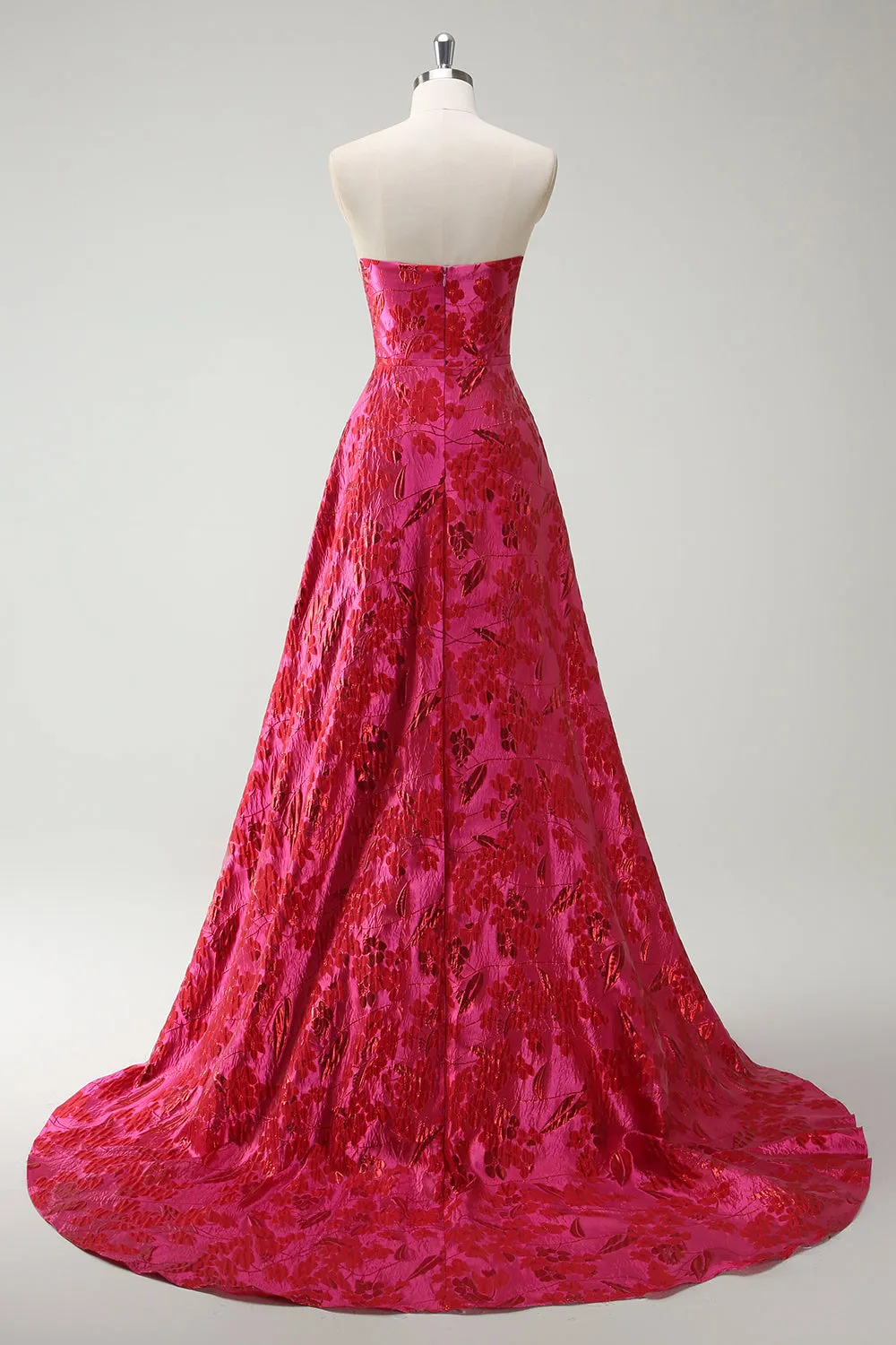 Fuchsia Floral Strapless A-Line Long Prom Dress sold by Zapaka product image thumbnail 2