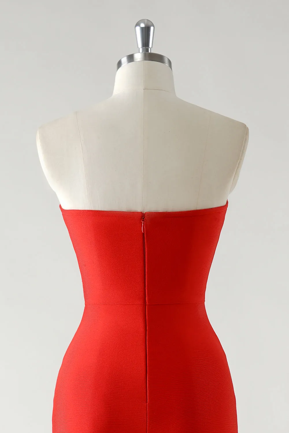 Sparkly Red Sheath Strapless Rhinestones Tea Length Prom Dress with Slit sold by Zapaka product image thumbnail 5