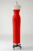 Sparkly Red Sheath Strapless Rhinestones Tea Length Prom Dress with Slit sold by Zapaka