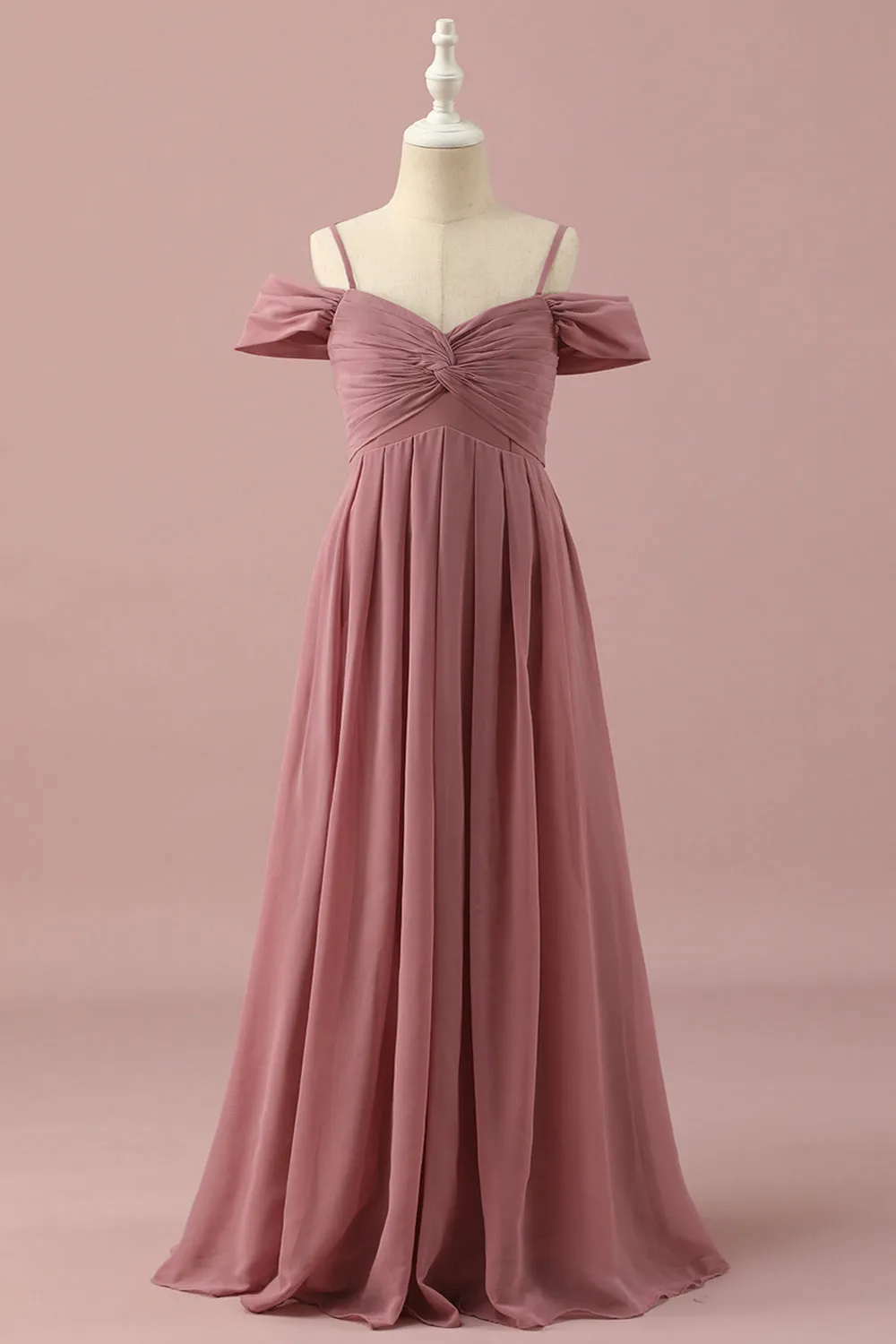 Blush Spaghetti Straps Chiffon Junior Bridesmaid Dress sold by Zapaka