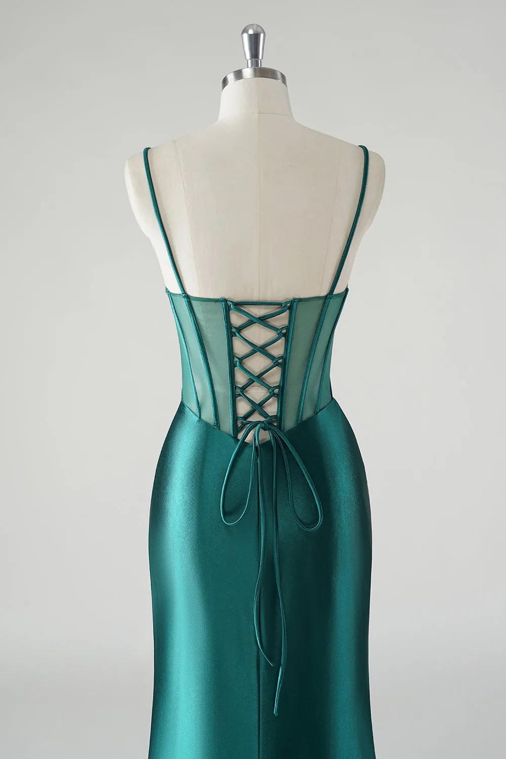Dark Green Mermaid Satin Spaghetti Straps Long Prom Dress with Slit sold by Zapaka product image thumbnail 5