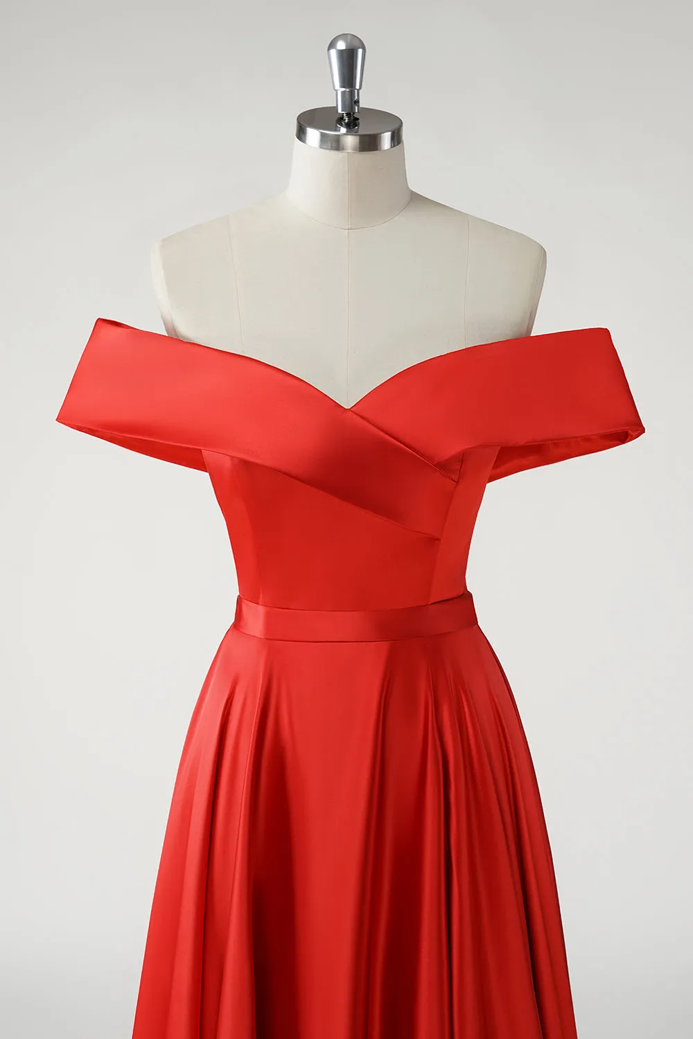 Red A Line Off the Shoulder Ruched Long Prom Dress sold by Zapaka product image thumbnail 4