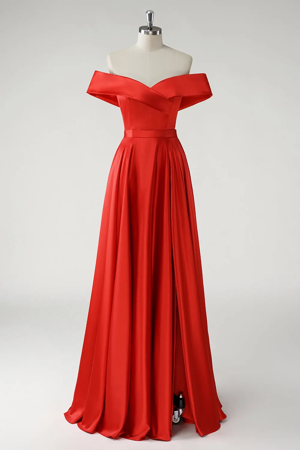 Red A Line Off the Shoulder Ruched Long Prom Dress sold by Zapaka