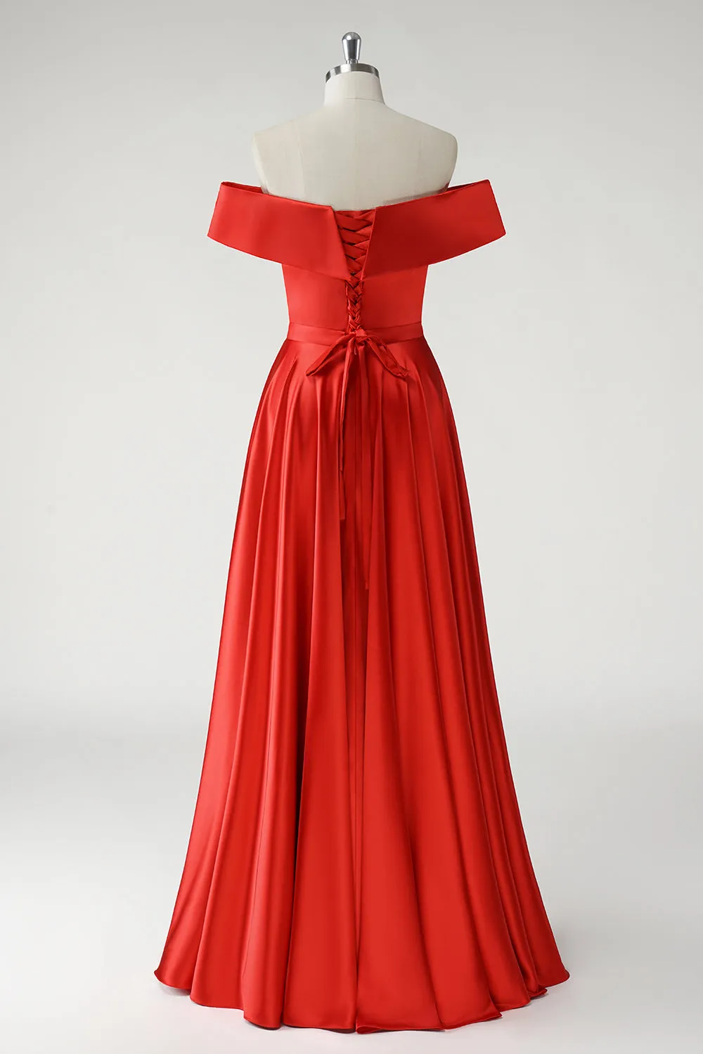 Red A Line Off the Shoulder Ruched Long Prom Dress sold by Zapaka product image thumbnail 2
