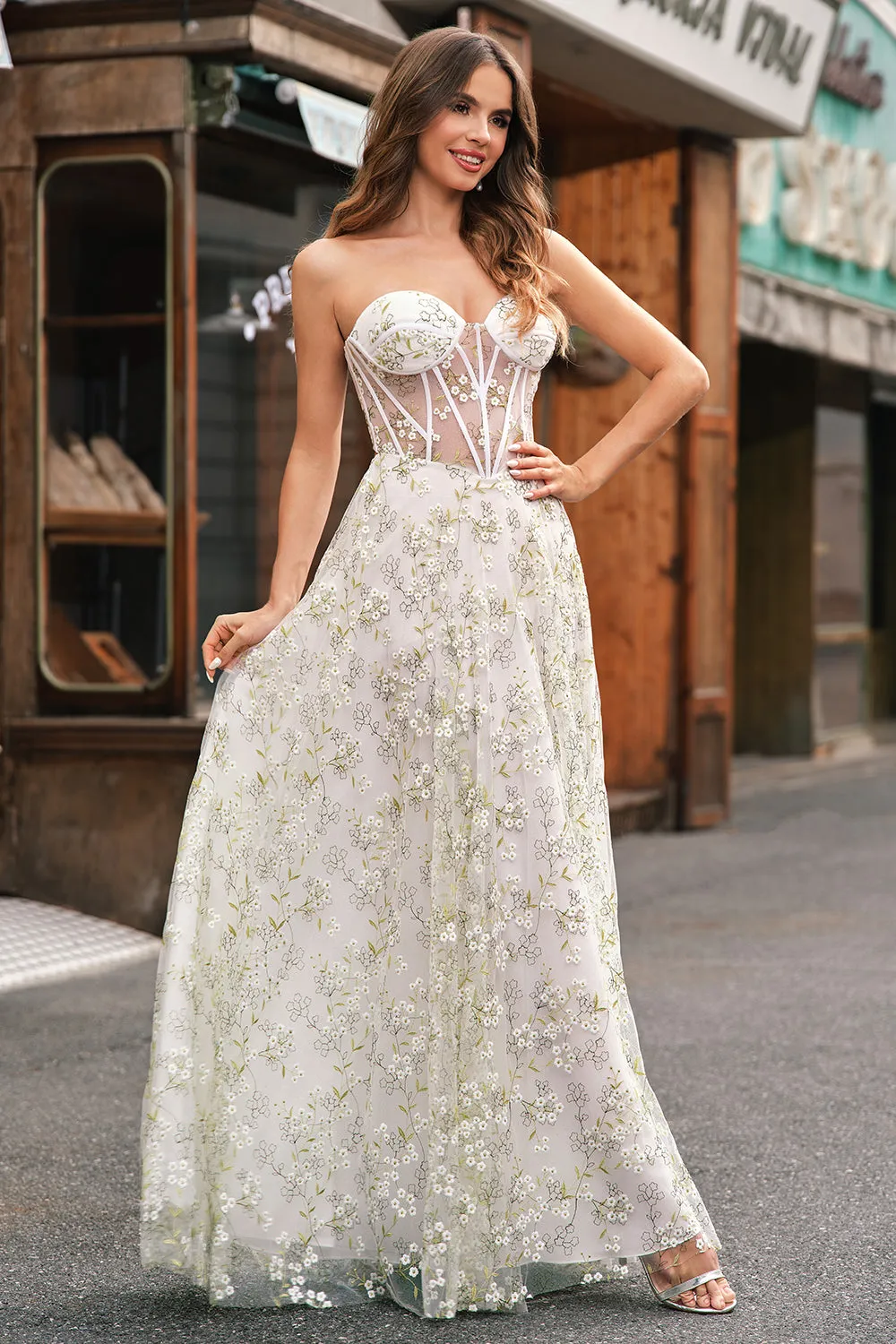 Light Green A-Line Strapless Corset Prom Dress with Embroider sold by Zapaka product image thumbnail 5