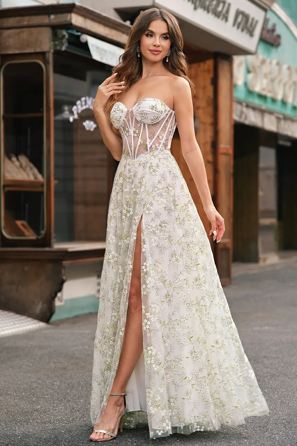 Light Green A-Line Strapless Corset Prom Dress with Embroider sold by Zapaka product image thumbnail 3