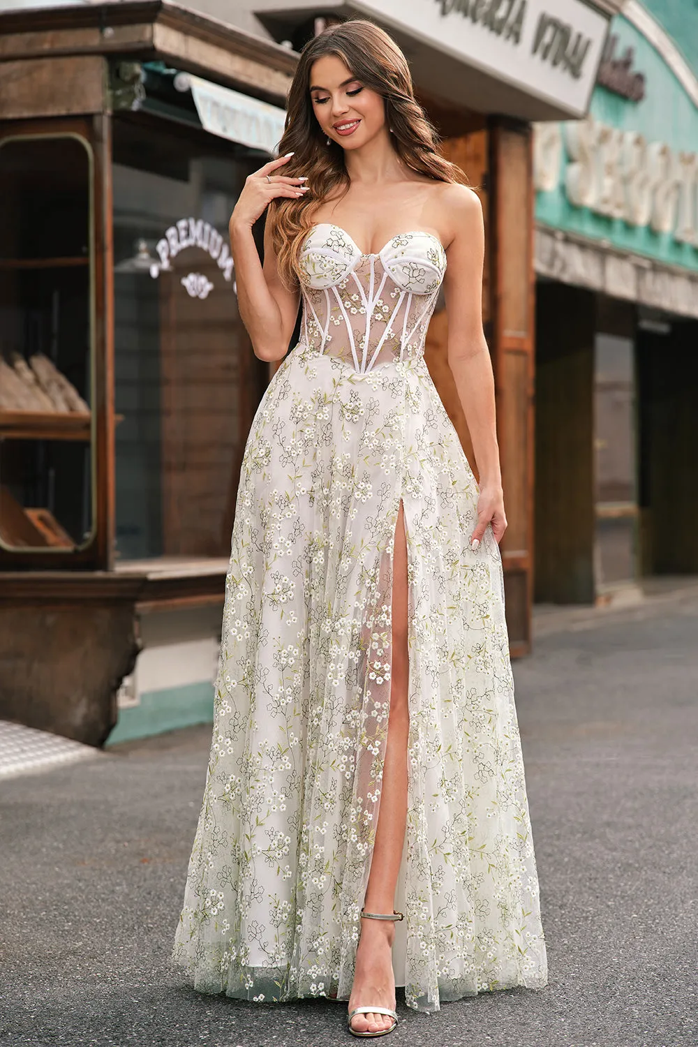 Light Green A-Line Strapless Corset Prom Dress with Embroider sold by Zapaka product image thumbnail 4