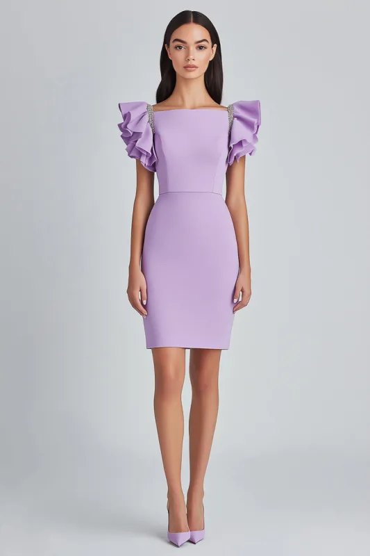 Lilac Bodycon Ruffle Sleeves Formal Dress sold by Zapaka