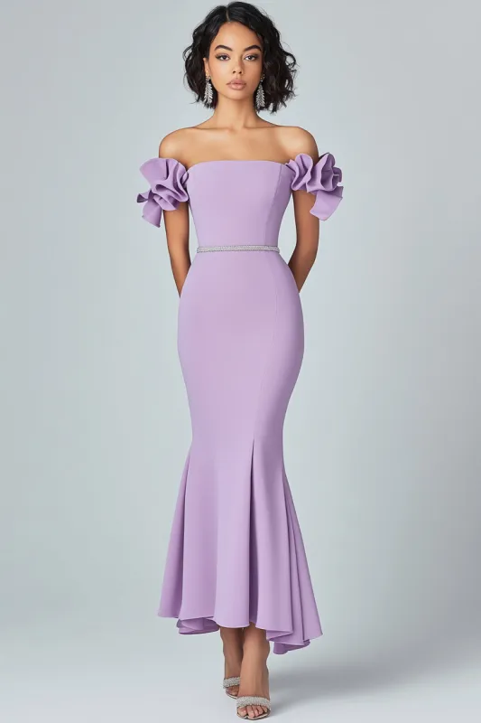 Lilac Mermaid Off The Shoulder Ruffles Formal Dress sold by Zapaka