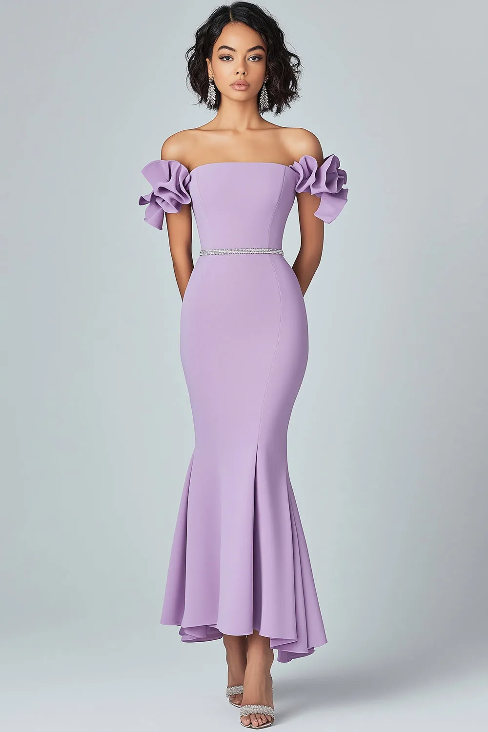Lilac Mermaid Off The Shoulder Ruffles Formal Dress sold by Zapaka