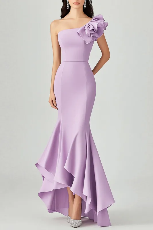 Lilac Sloping Shoulder Mermaid Ruffles Formal Dress sold by Zapaka