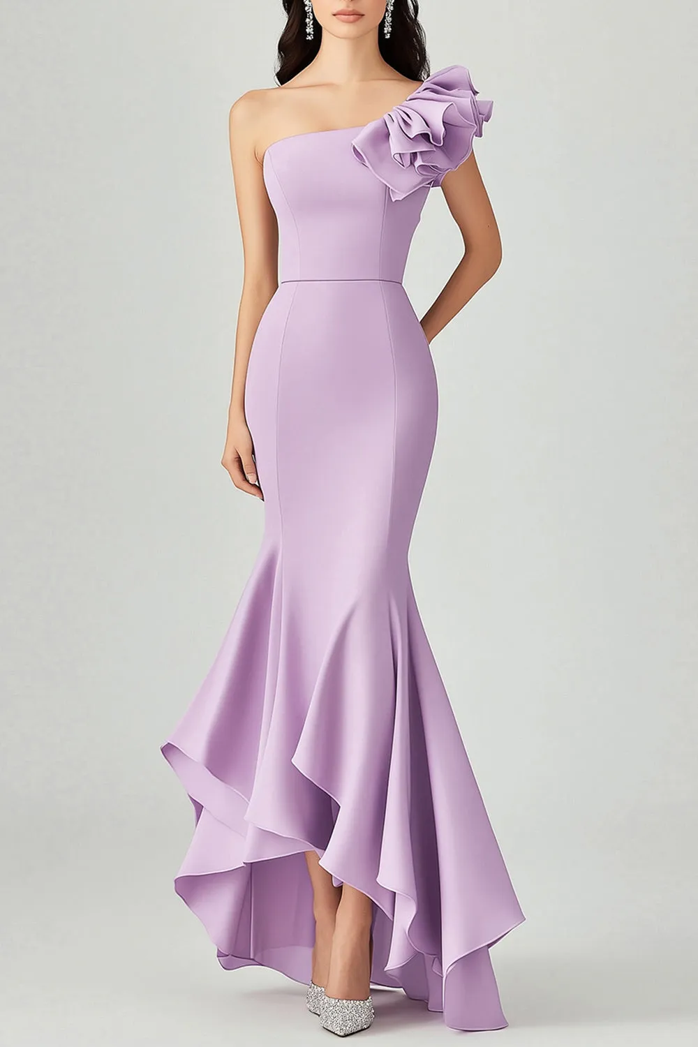 Lilac Sloping Shoulder Mermaid Ruffles Formal Dress sold by Zapaka