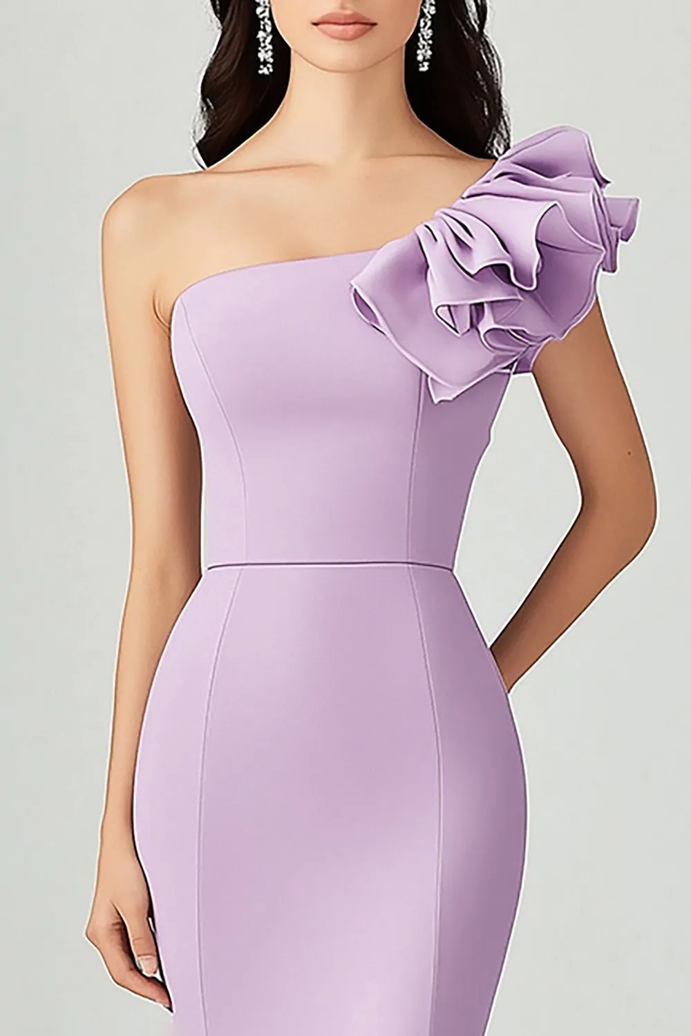 Lilac Sloping Shoulder Mermaid Ruffles Formal Dress sold by Zapaka product image thumbnail 2