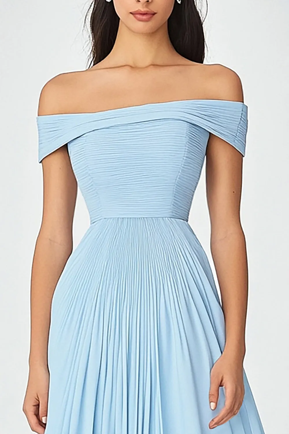Off the Shoulder Sky Blue A Line Ruched Chiffon Formal Dress sold by Zapaka product image thumbnail 2