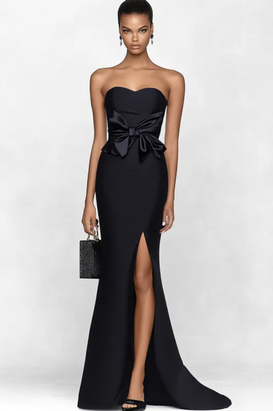 Strapless Mermaid Black Long Celebrity Dress with Slit sold by Zapaka
