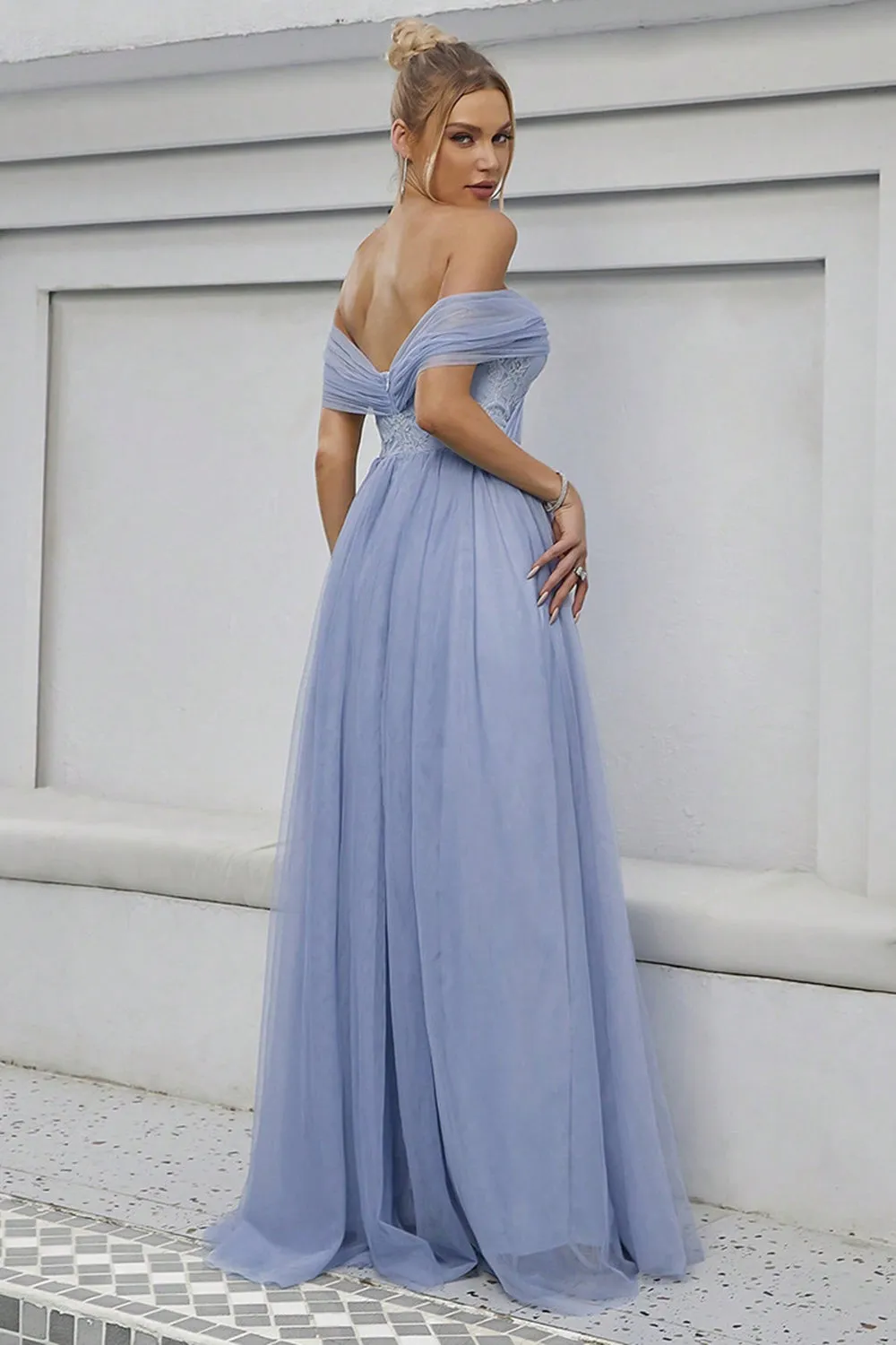 Blue Tulle Off the Shoulder A Line Formal Dress sold by Zapaka product image thumbnail 2