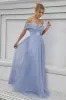 Blue Tulle Off the Shoulder A Line Formal Dress sold by Zapaka