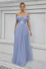 Blue Tulle Off the Shoulder A Line Formal Dress sold by Zapaka