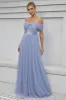 Blue Tulle Off the Shoulder A Line Formal Dress sold by Zapaka