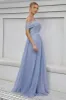 Blue Tulle Off the Shoulder A Line Formal Dress sold by Zapaka