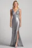 Silver V-Neck Mermaid Long Formal Dress with Slit sold by Zapaka