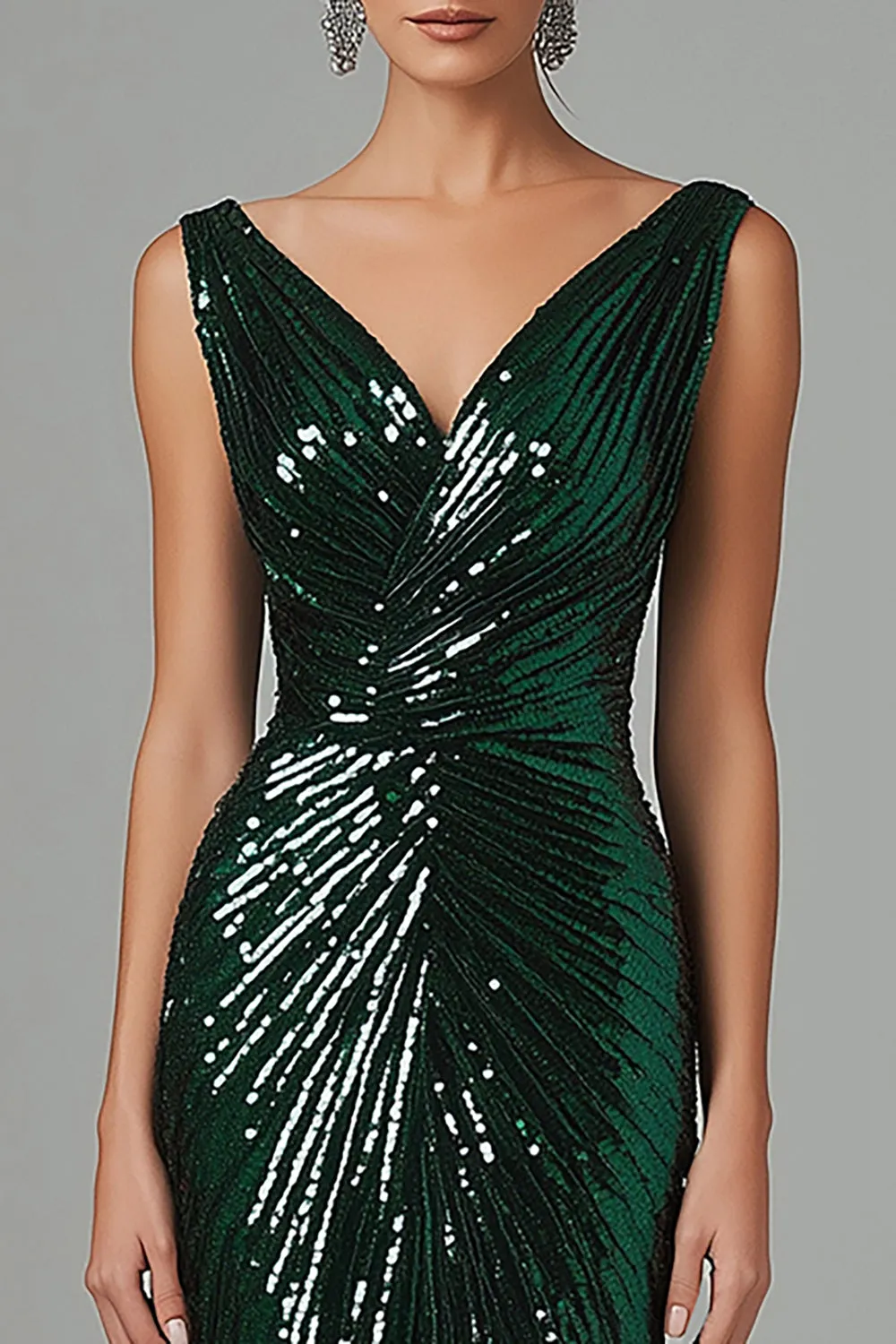 Dark Green Mermaid V-Neck Sequins Pleated Formal Dress sold by Zapaka product image thumbnail 2