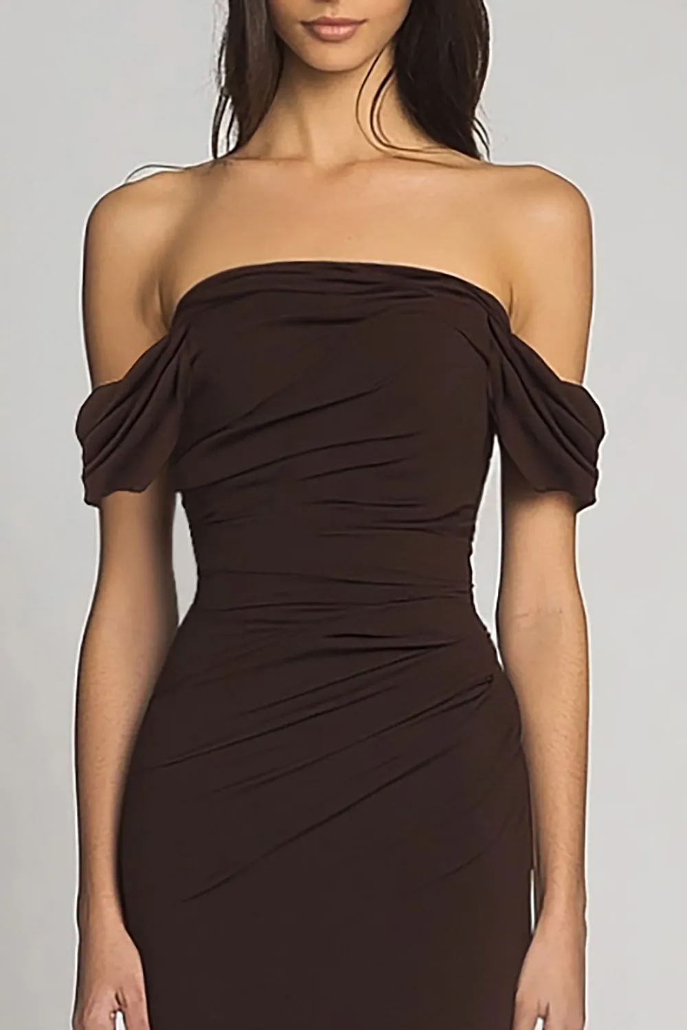 Dark Brown Off the Shoulder Mermaid Long Formal Dress sold by Zapaka product image thumbnail 2