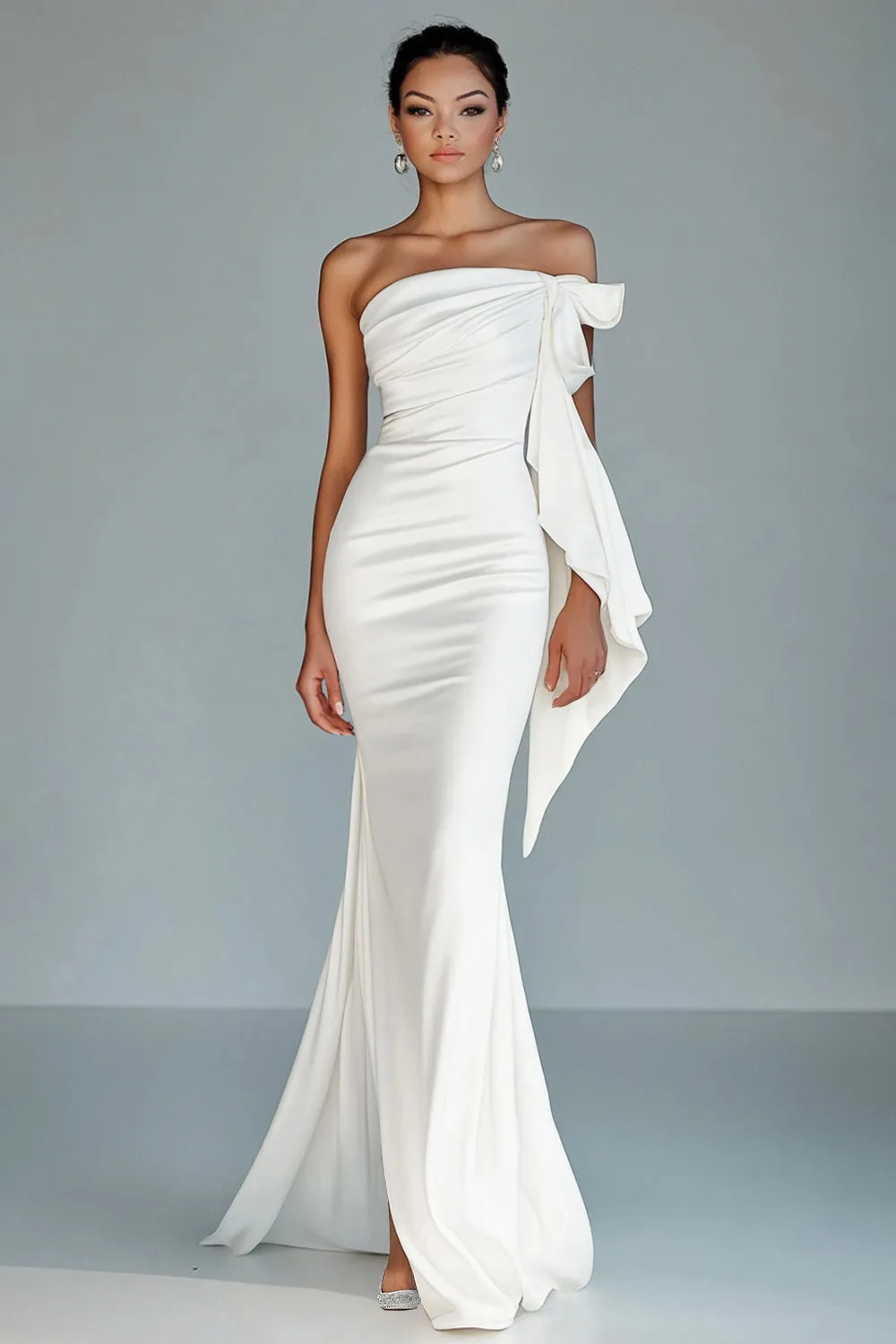 White Strapless Mermaid Ruffled Formal Dress sold by Zapaka