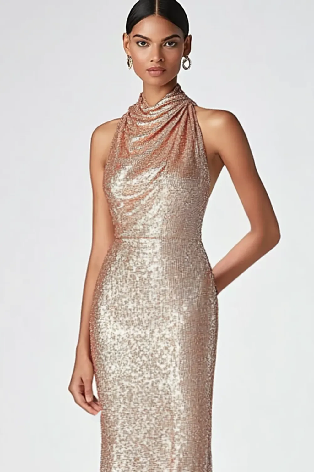 Champagne Halter Mermaid Sequins Formal Dress sold by Zapaka product image thumbnail 2