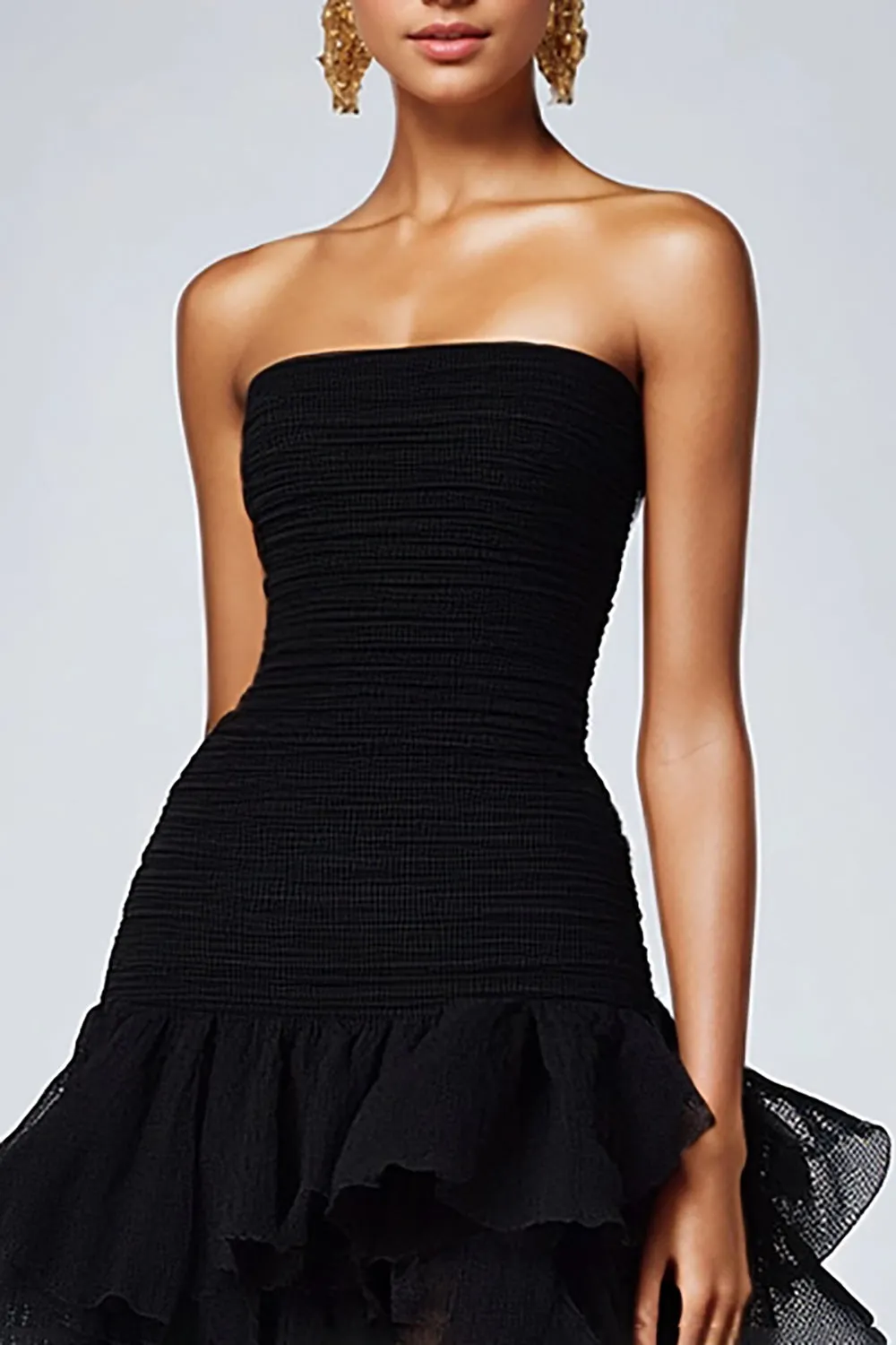 Black Strapless Tulle Tiered Ruffles Formal Dress sold by Zapaka product image thumbnail 2