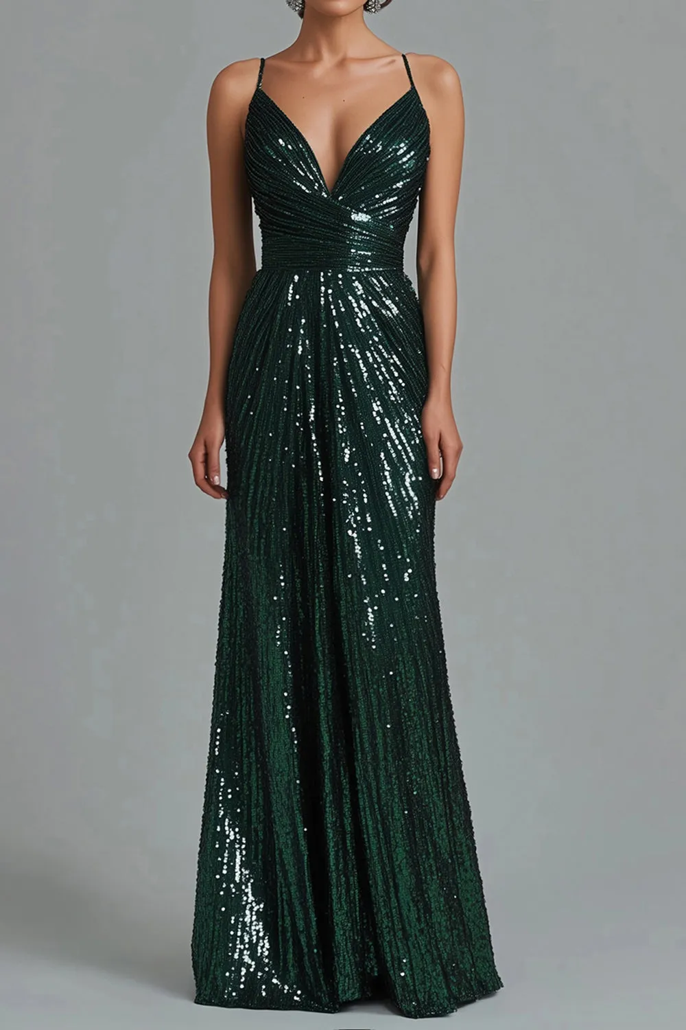 Dark Green Mermaid Spaghetti Straps Sequins Formal Dress sold by Zapaka